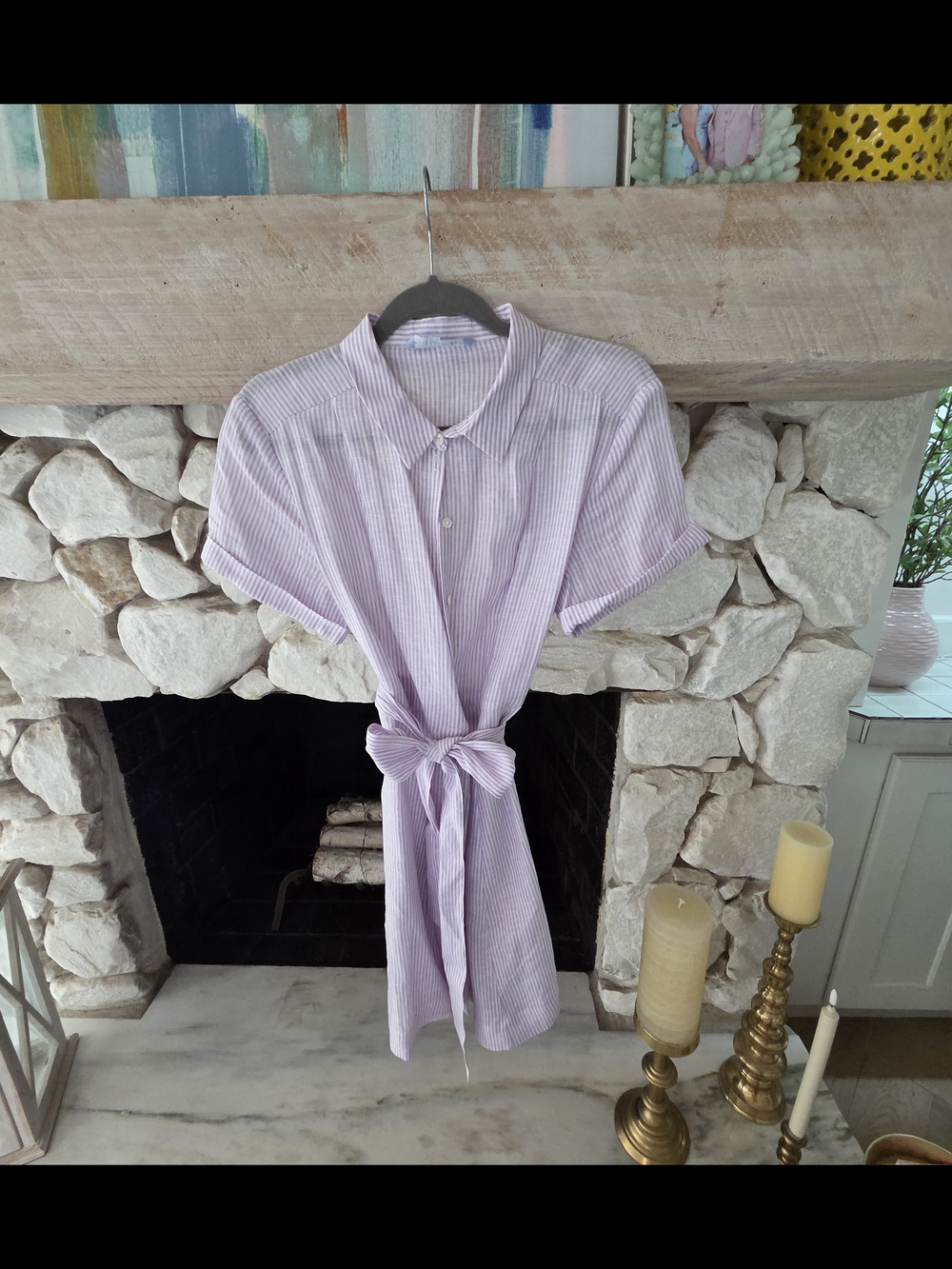 Hill House Lavender and White Striped Short-Sleeve Button-Down